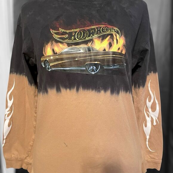 Hot Wheels Black & Brown Dip Dye Long Sleeve Flame Car Graphic - Picture 2 of 14